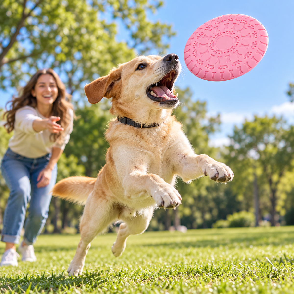💗 Pink Dog Frisbee | Cute Paw Print &amp; Bone Design | Outdoor Interactive Dog Toy
