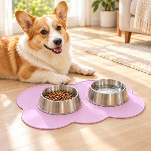 💜Pet Food Mat | Pastel Purple Cloud Design | Cute &amp; Practical Feeding Mat for Cats &amp; Dogs