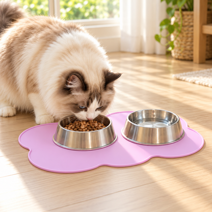 💜Pet Food Mat | Pastel Purple Cloud Design | Cute &amp; Practical Feeding Mat for Cats &amp; Dogs