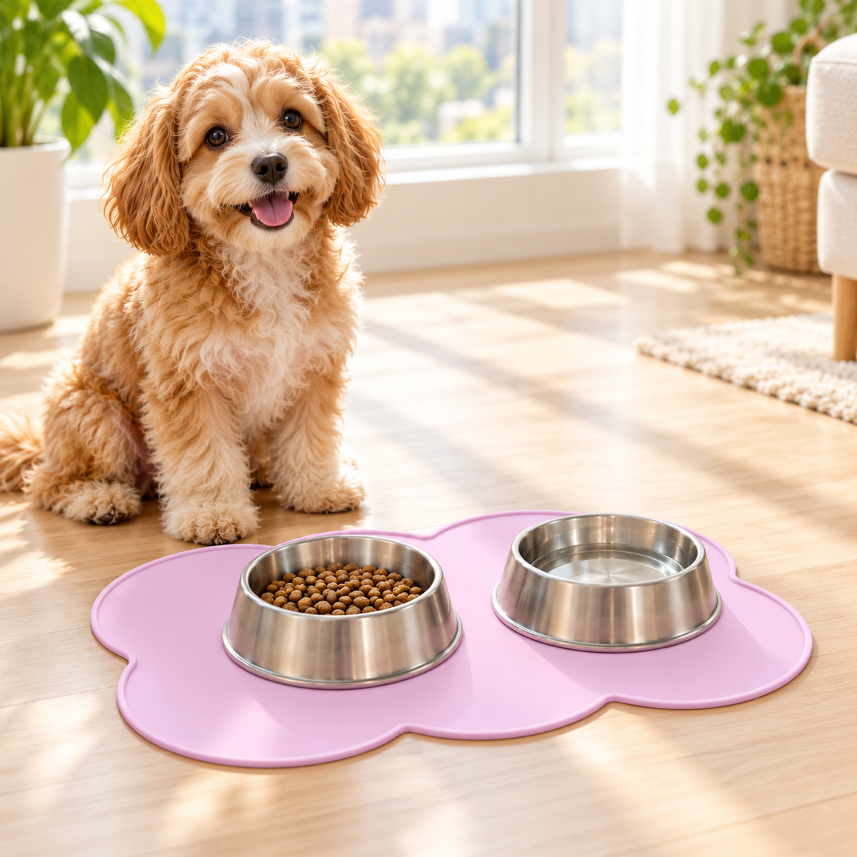 💜Pet Food Mat | Pastel Purple Cloud Design | Cute &amp; Practical Feeding Mat for Cats &amp; Dogs