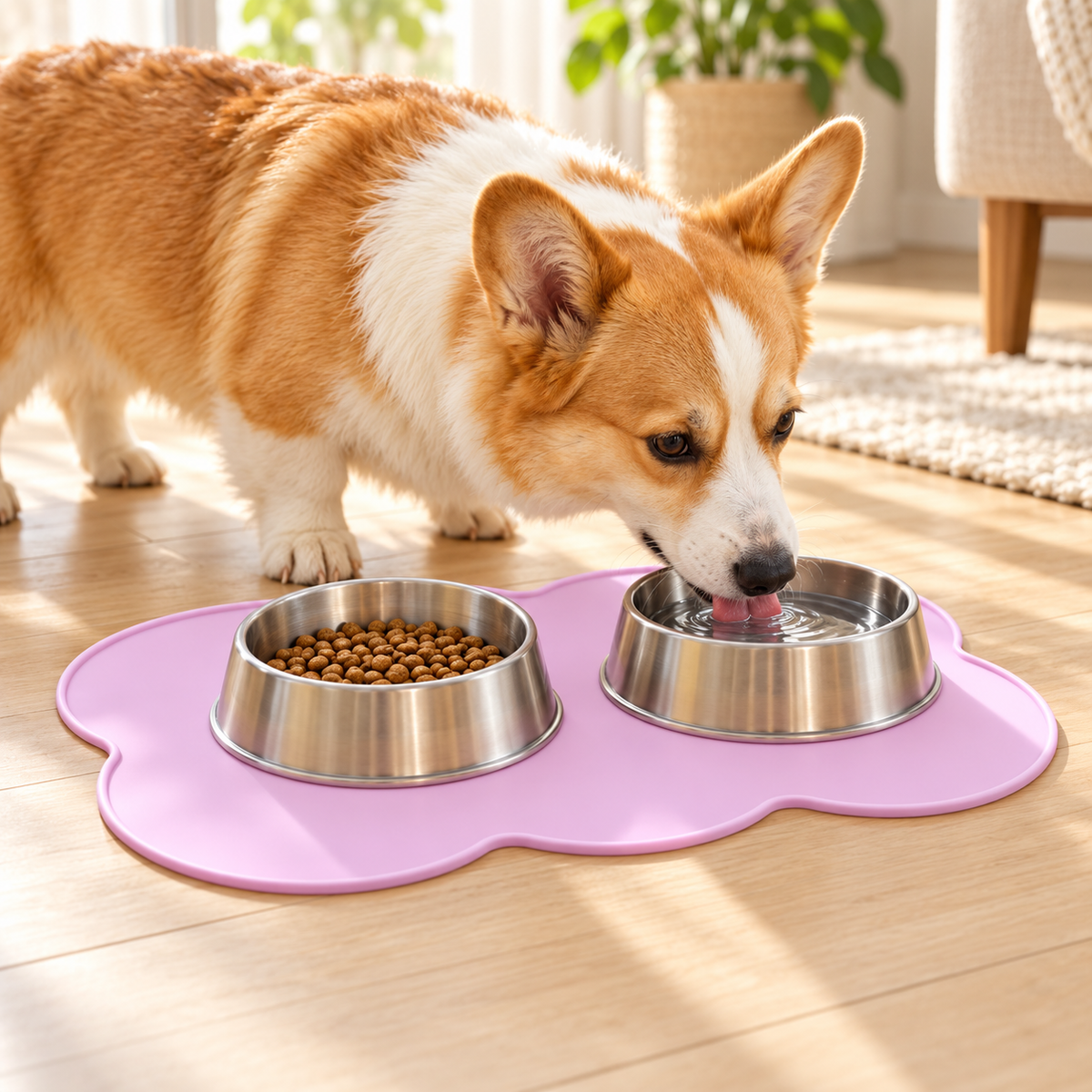 💜Pet Food Mat | Pastel Purple Cloud Design | Cute &amp; Practical Feeding Mat for Cats &amp; Dogs