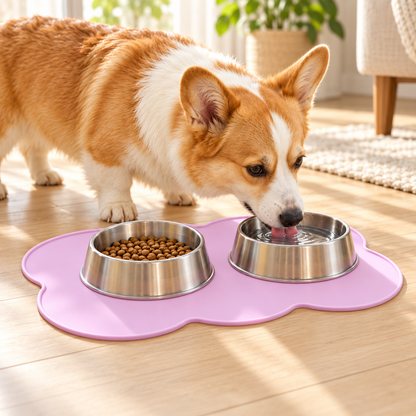 💜Pet Food Mat | Pastel Purple Cloud Design | Cute &amp; Practical Feeding Mat for Cats &amp; Dogs