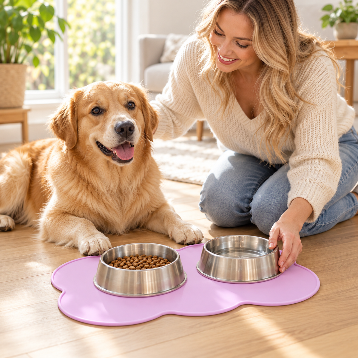 💜Pet Food Mat | Pastel Purple Cloud Design | Cute &amp; Practical Feeding Mat for Cats &amp; Dogs