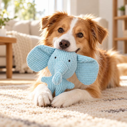 🐘 Blue Elephant Plush Pet Toy | Soft Corduroy Dog &amp; Cat Toy | Cute Elephant Stuffed Animal