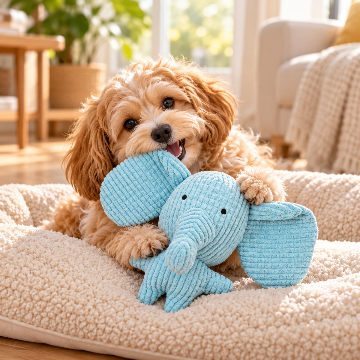 🐘 Blue Elephant Plush Pet Toy | Soft Corduroy Dog &amp; Cat Toy | Cute Elephant Stuffed Animal