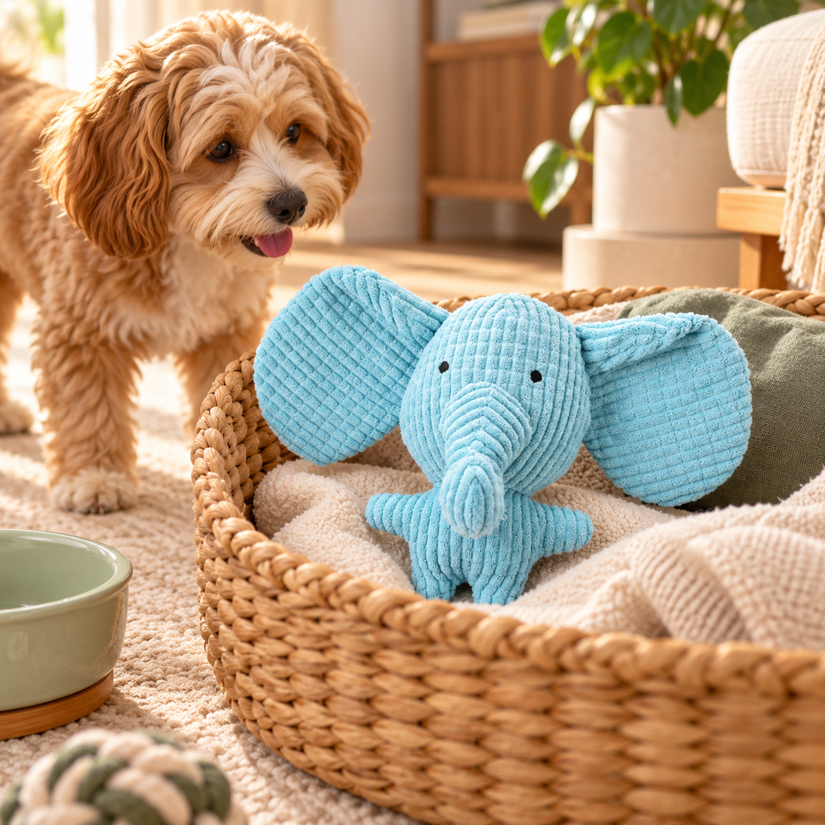 🐘 Blue Elephant Plush Pet Toy | Soft Corduroy Dog &amp; Cat Toy | Cute Elephant Stuffed Animal