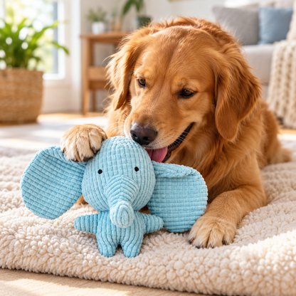 🐘 Blue Elephant Plush Pet Toy | Soft Corduroy Dog &amp; Cat Toy | Cute Elephant Stuffed Animal