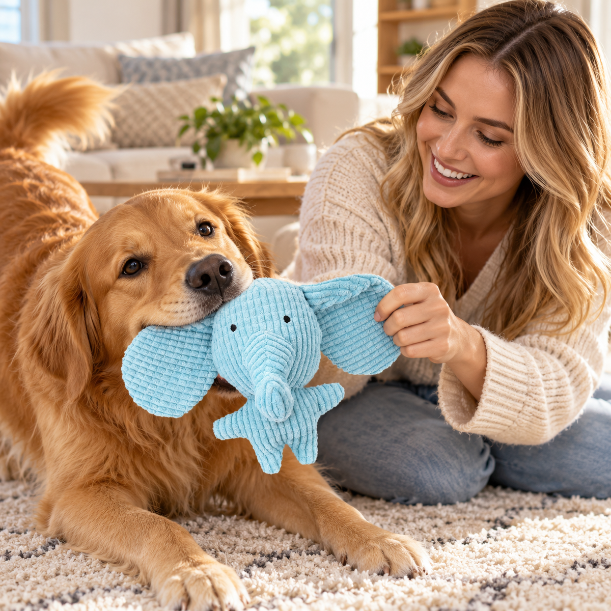 🐘 Blue Elephant Plush Pet Toy | Soft Corduroy Dog &amp; Cat Toy | Cute Elephant Stuffed Animal