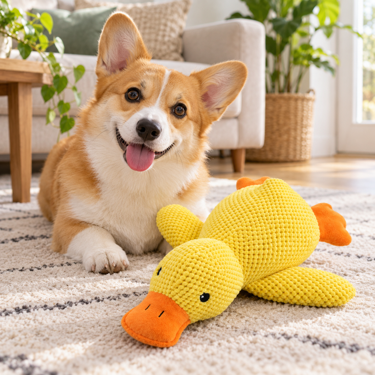 🦆 Cute Duck Plush Dog Toy | Soft Textured Fabric | Cuddly Pet Playtime Companion