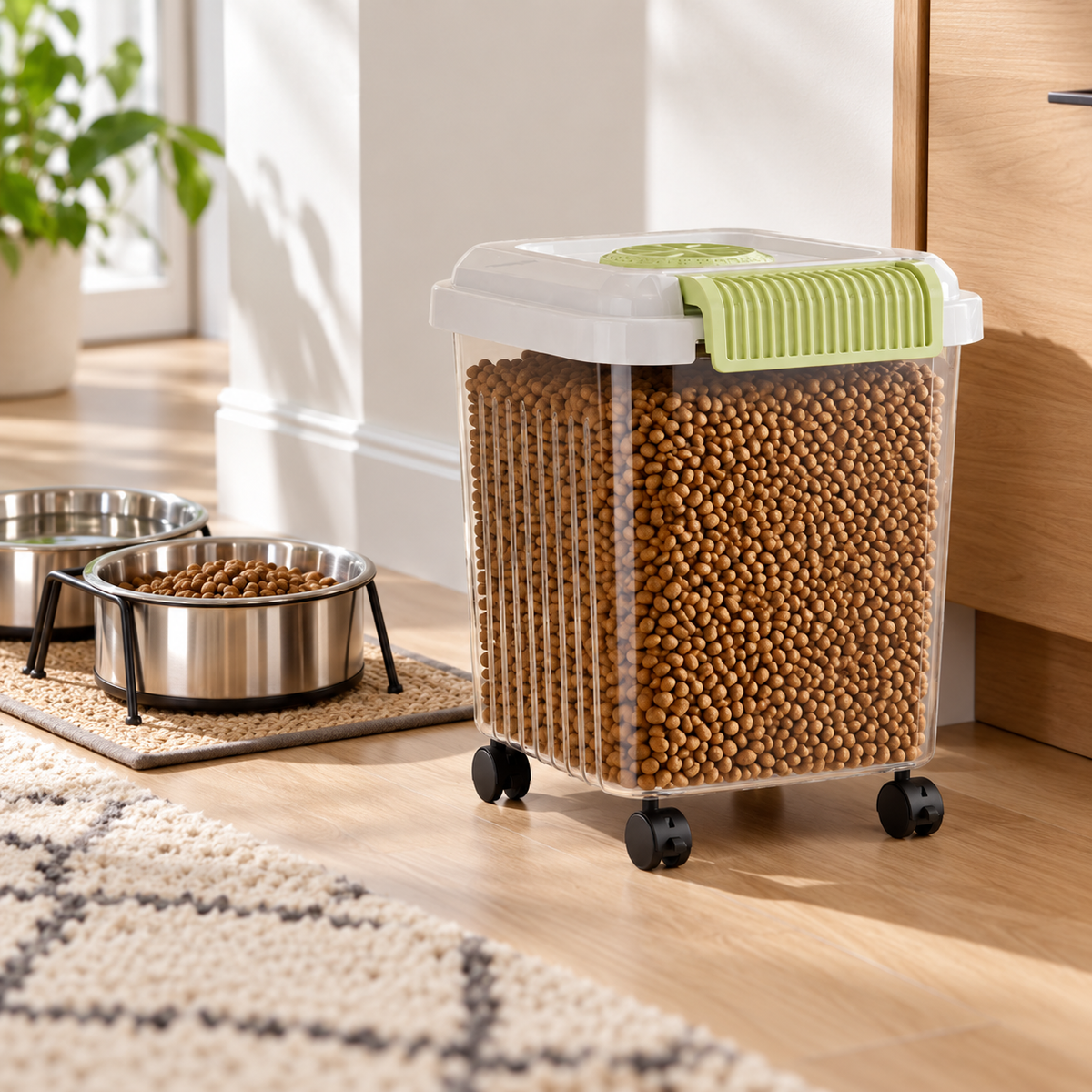 🐾 Pet Food Storage Container | Clear Rolling Bin | Secure-Lid Kibble Organizer