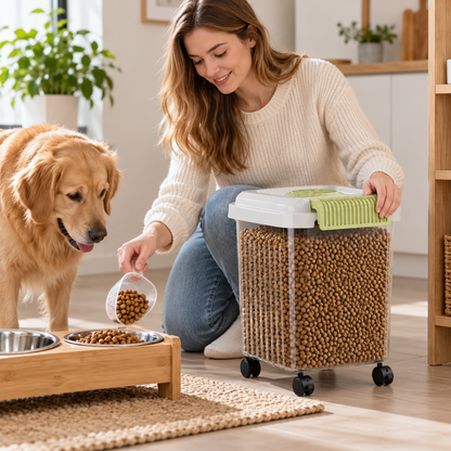 🐾 Pet Food Storage Container | Clear Rolling Bin | Secure-Lid Kibble Organizer