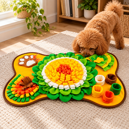 🌻 Interactive Dog Snuffle Mat | Soft Fleece Puzzle | Nosework Training & Treat-Finding Toy