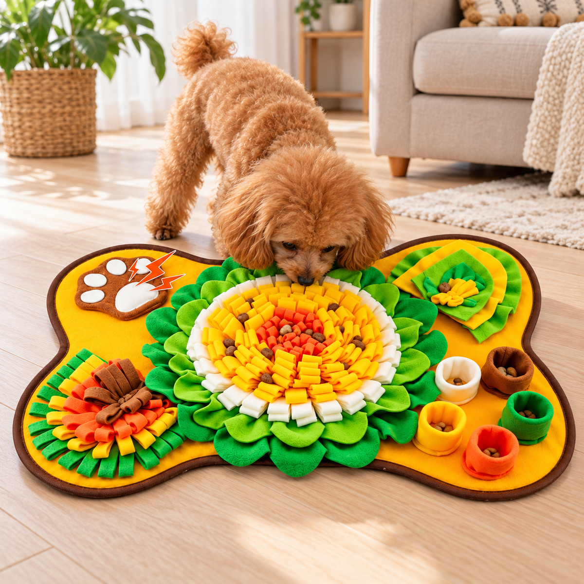 🌻 Interactive Dog Snuffle Mat | Soft Fleece Puzzle | Nosework Training & Treat-Finding Toy