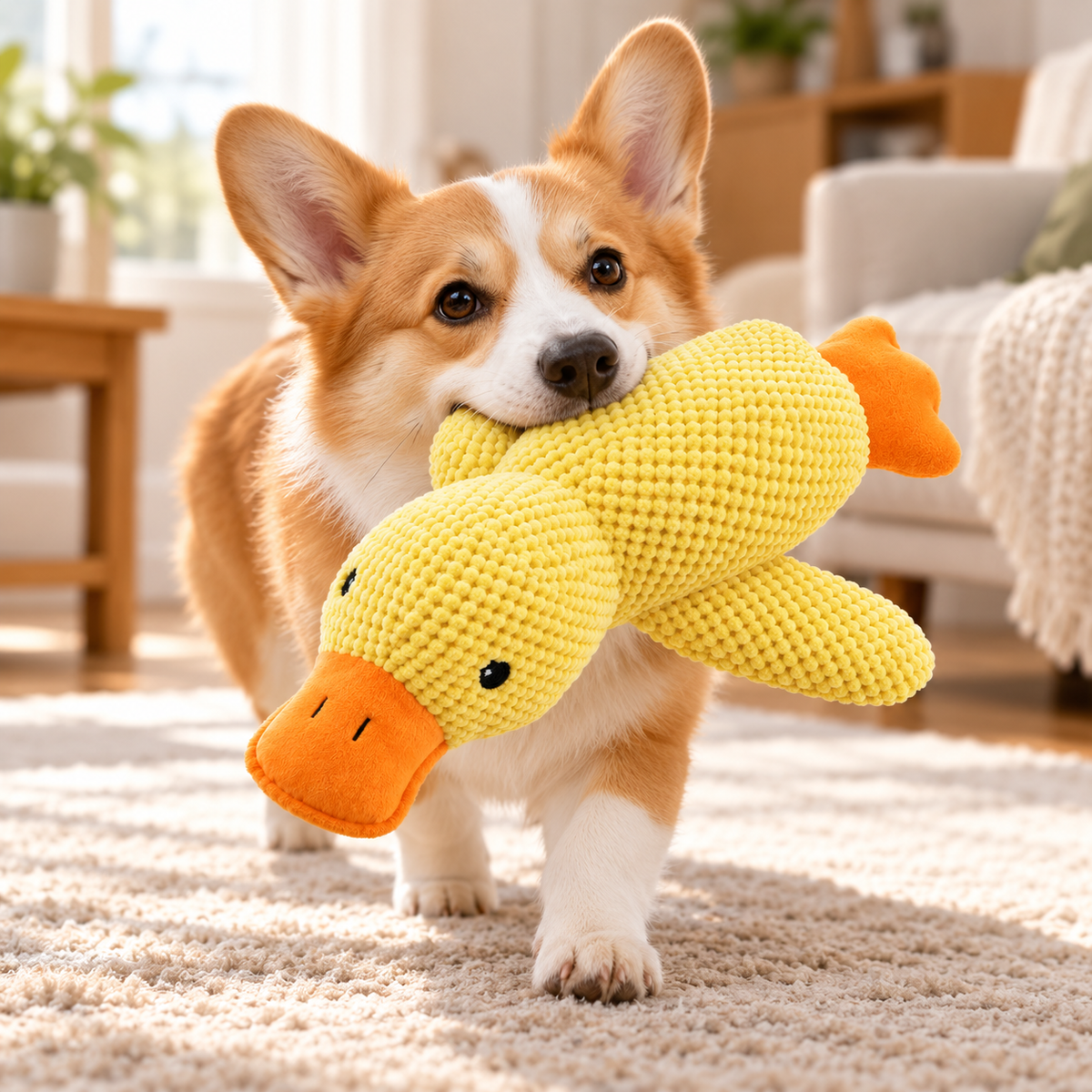 🦆 Cute Duck Plush Dog Toy | Soft Textured Fabric | Cuddly Pet Playtime Companion