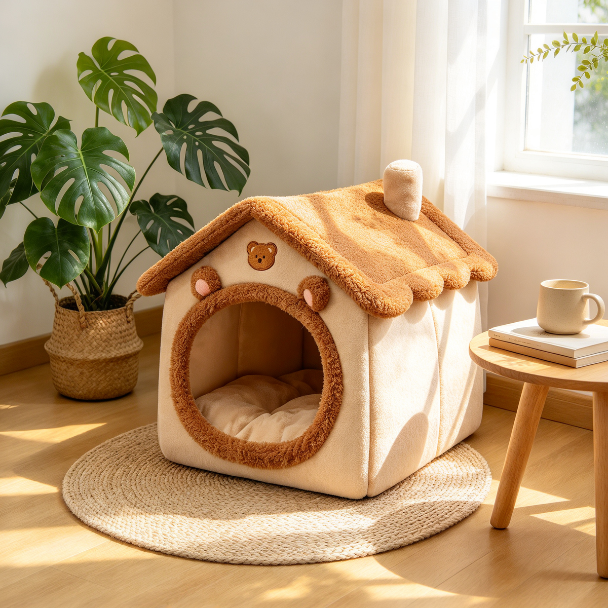 🐾 Plush Pet House Bed | Cozy Bear Design | Warm &amp; Comfortable Cat Cave