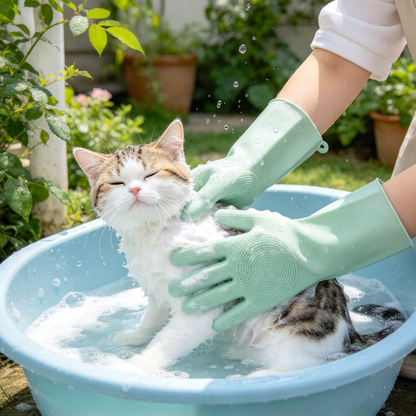 🐾 Silicone Pet Bathing Gloves | Soft Grooming Brush Gloves | Gentle Pet Cleaning &amp; Massage