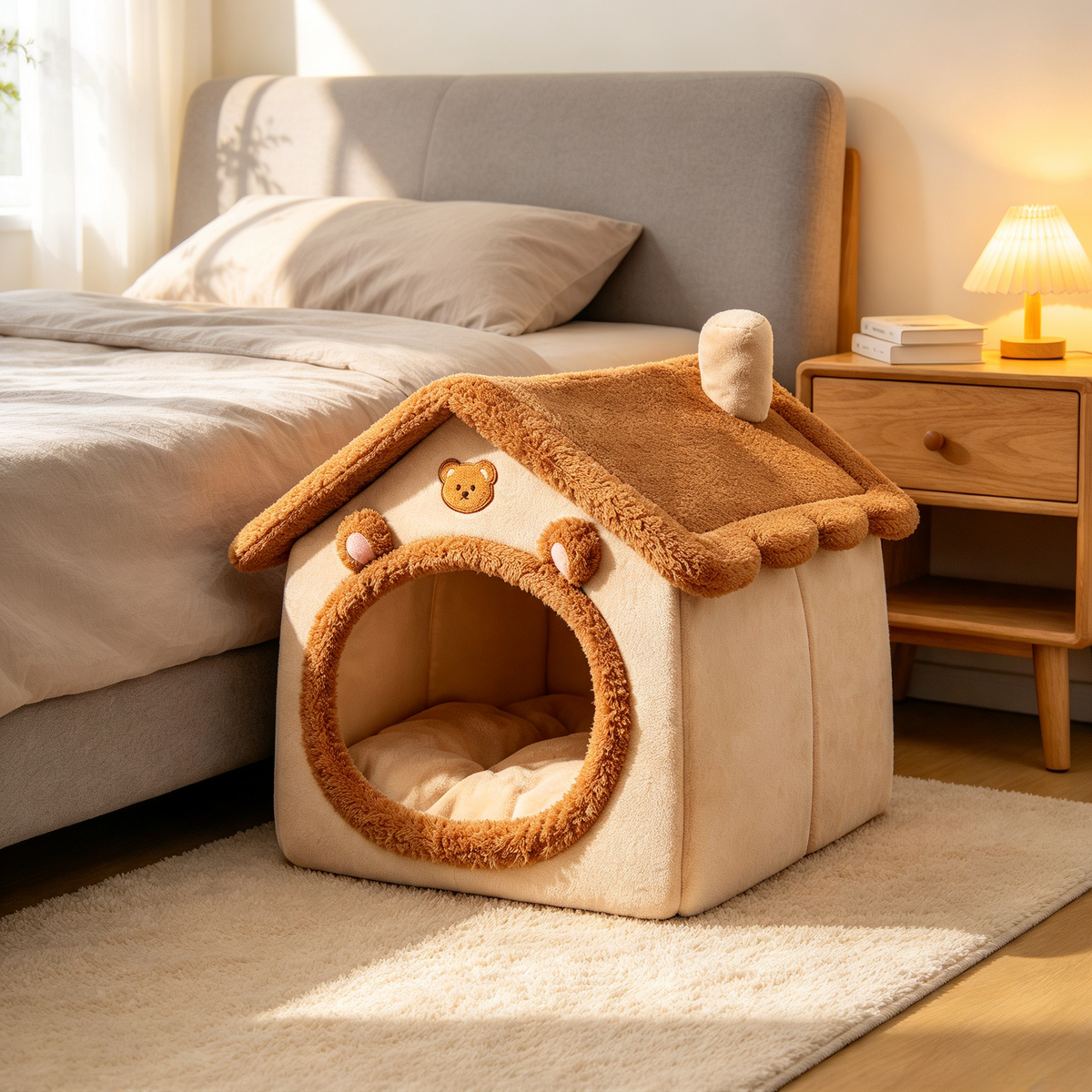 🐾 Plush Pet House Bed | Cozy Bear Design | Warm &amp; Comfortable Cat Cave