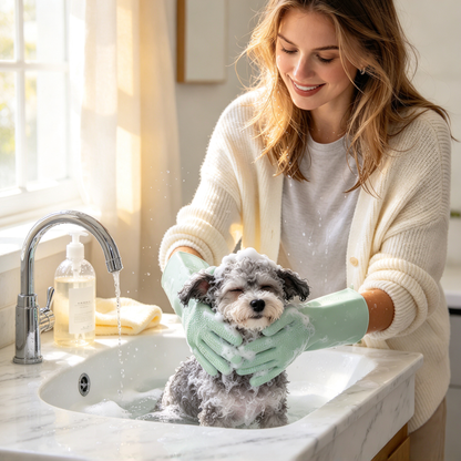🐾 Silicone Pet Bathing Gloves | Soft Grooming Brush Gloves | Gentle Pet Cleaning &amp; Massage