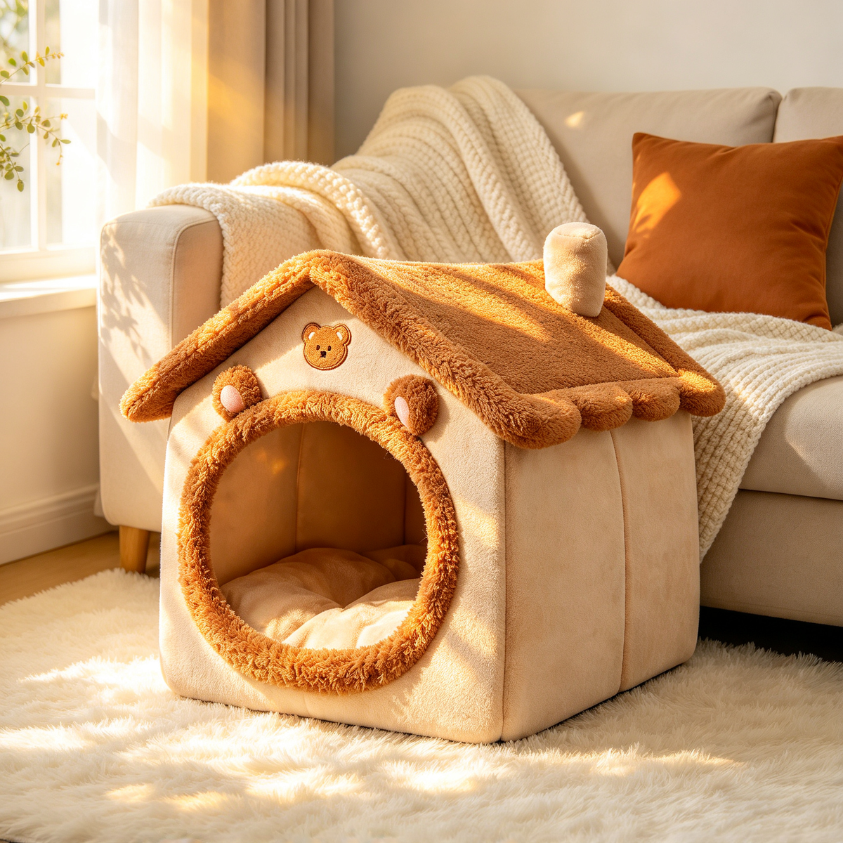 🐾 Plush Pet House Bed | Cozy Bear Design | Warm &amp; Comfortable Cat Cave