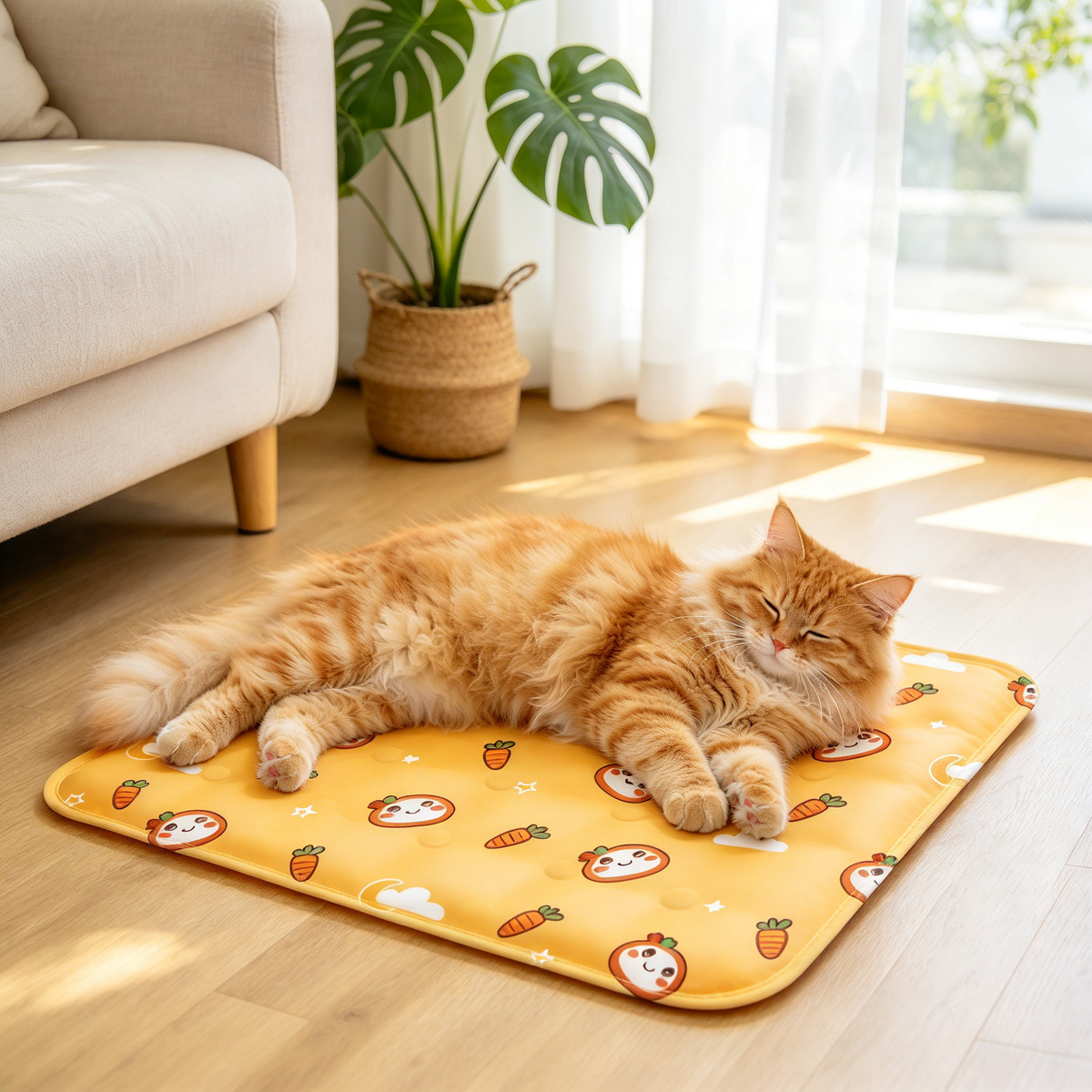 🥕 Carrot Bunny Pet Cooling Mat | Cute Orange Summer Cooling Pad for Dogs & Cats | Soft Pet Resting Mat
