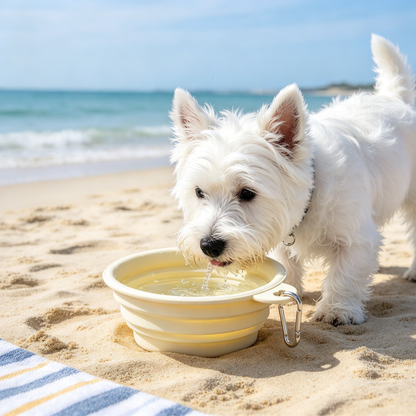 💛 Collapsible Pet Travel Bowl | Cream Yellow Portable Feeding Bowl | Foldable Water &amp; Food Bowl for Cats &amp; Dogs