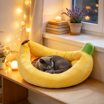 🍌 Banana Pet Bed | Cute Plush Banana-Shaped Cat &amp; Dog Bed | Cozy Fruit-Inspired Pet Sofa