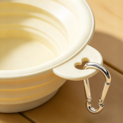 💛 Collapsible Pet Travel Bowl | Cream Yellow Portable Feeding Bowl | Foldable Water &amp; Food Bowl for Cats &amp; Dogs