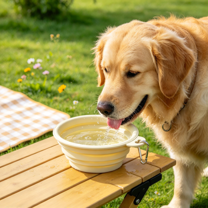 💛 Collapsible Pet Travel Bowl | Cream Yellow Portable Feeding Bowl | Foldable Water &amp; Food Bowl for Cats &amp; Dogs