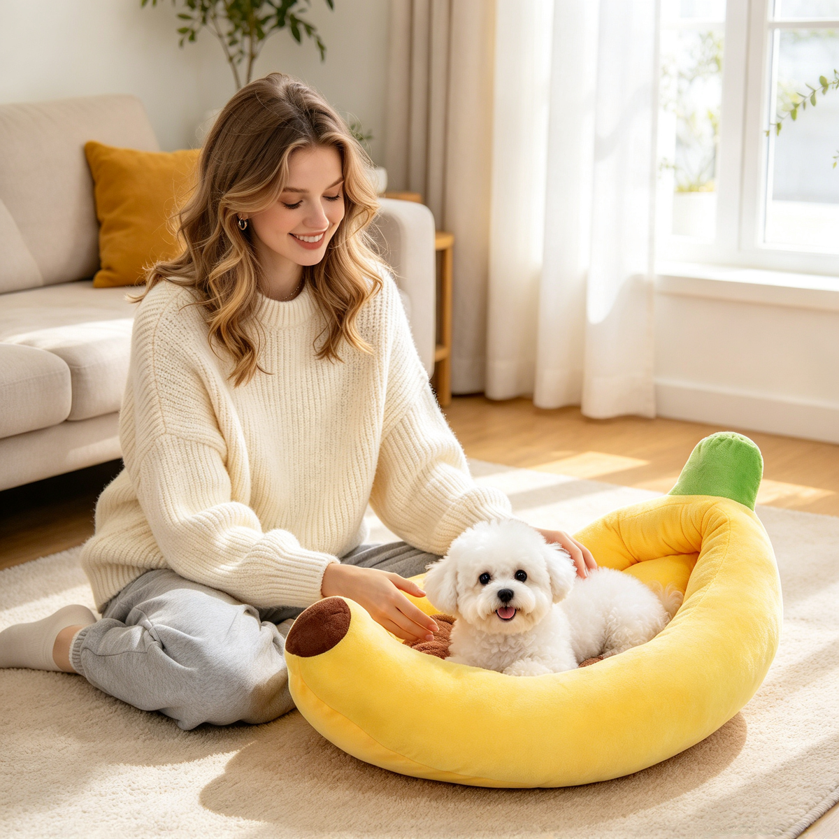 🍌 Banana Pet Bed | Cute Plush Banana-Shaped Cat &amp; Dog Bed | Cozy Fruit-Inspired Pet Sofa