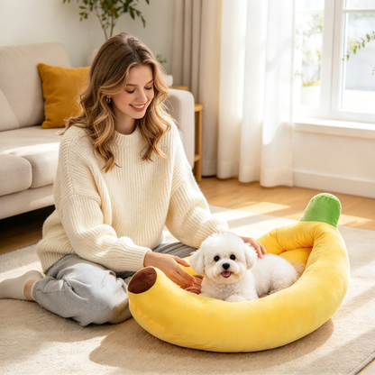 🍌 Banana Pet Bed | Cute Plush Banana-Shaped Cat &amp; Dog Bed | Cozy Fruit-Inspired Pet Sofa